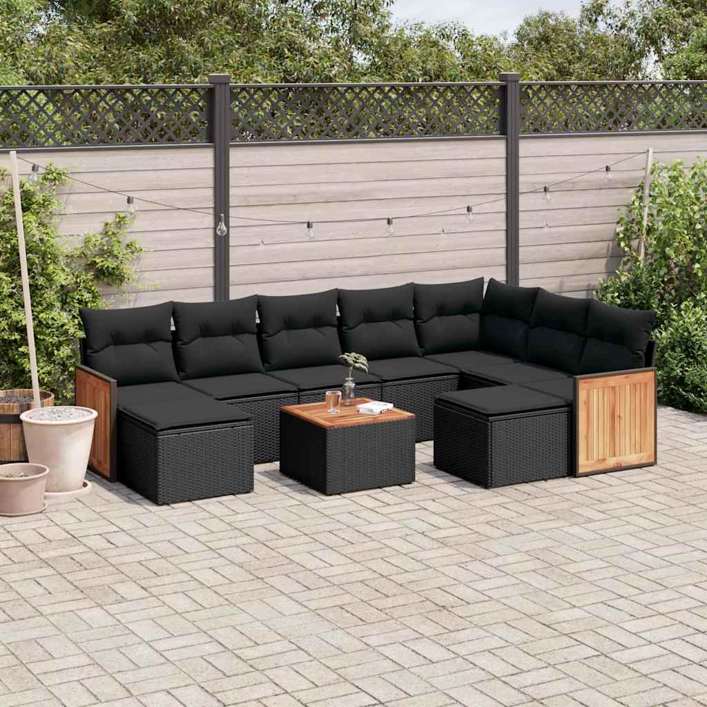 10-delige Loungeset met kussens poly rattan zwart is nu te koop bij PeponiXL, paradijselijk wonen!