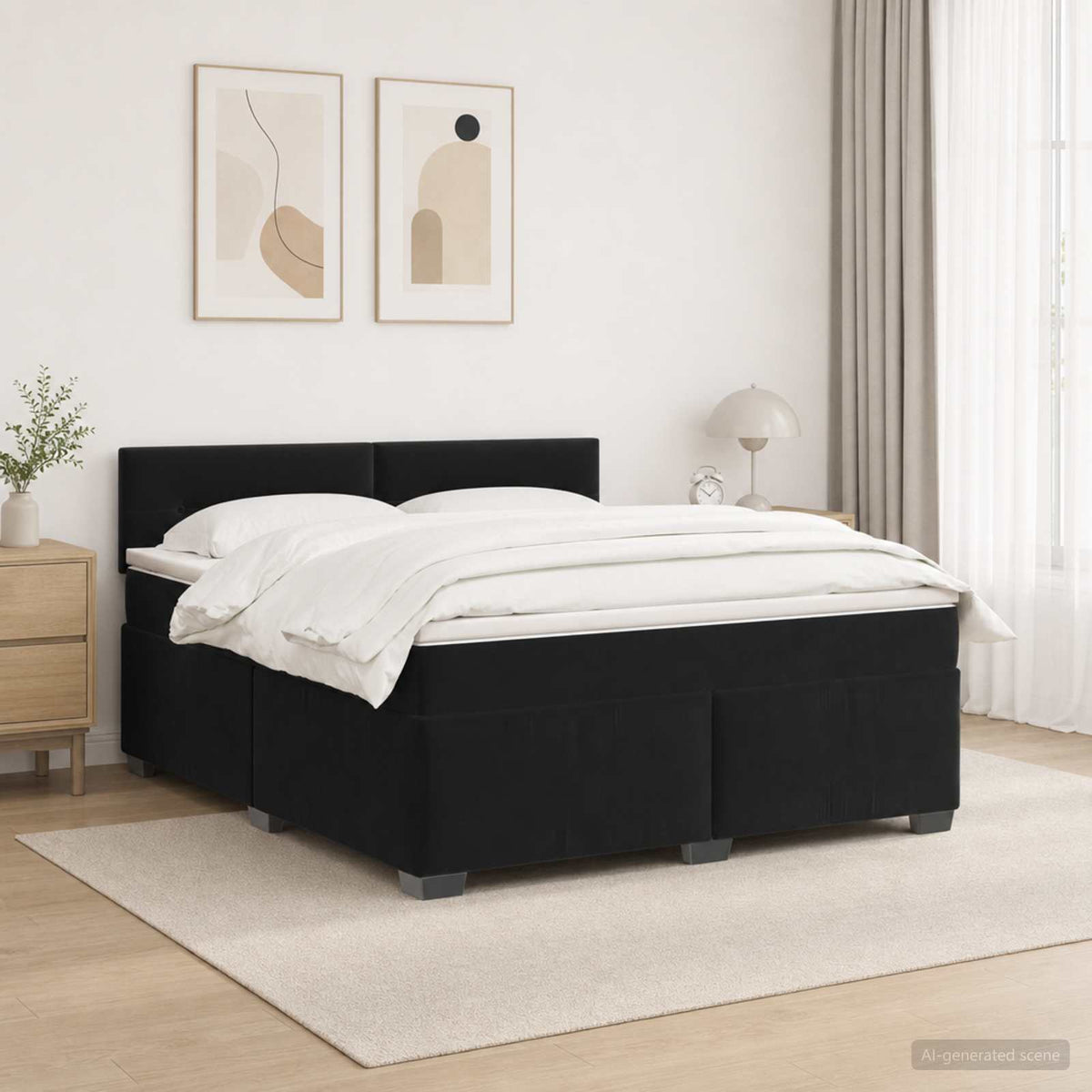 Boxspring Bed met Matras en LED Zwart 180 x 200 cm fluweel is nu te koop bij PeponiXL, paradijselijk wonen!