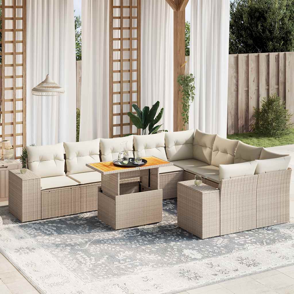 10-delige Loungeset met kussens poly rattan beige is nu te koop bij PeponiXL, paradijselijk wonen!