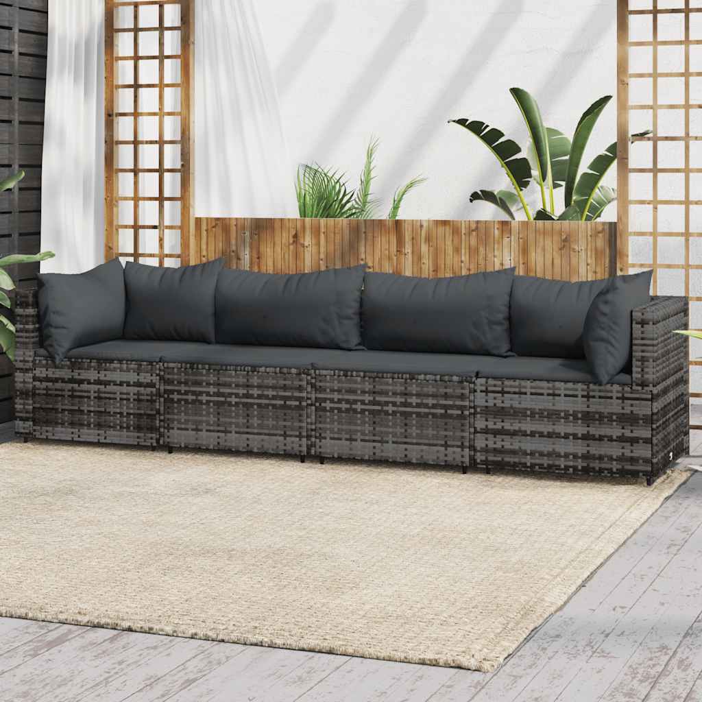 4-delige Loungeset met kussens poly rattan grijs is nu te koop bij PeponiXL, paradijselijk wonen!