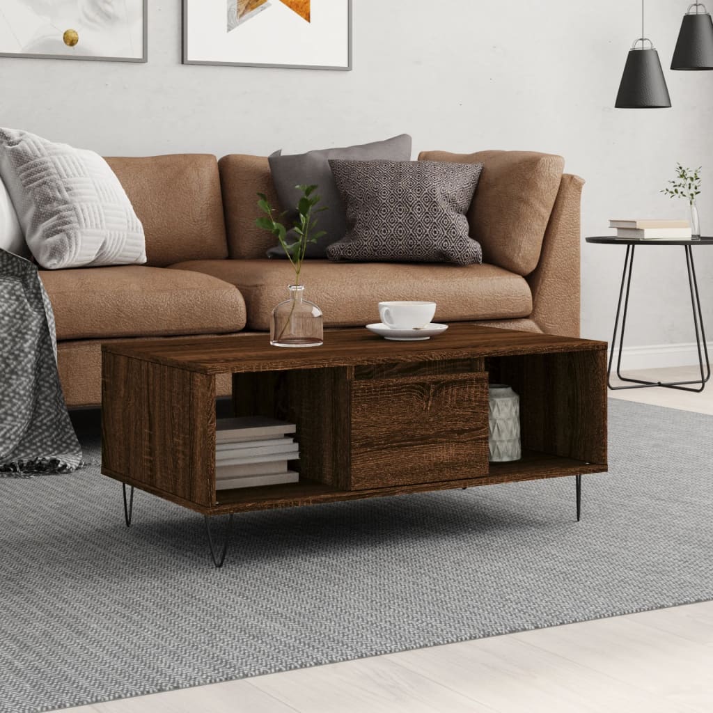 Salontafel 90x50x36,5 cm bewerkt hout bruin eikenkleur is nu te koop bij PeponiXL, paradijselijk wonen!