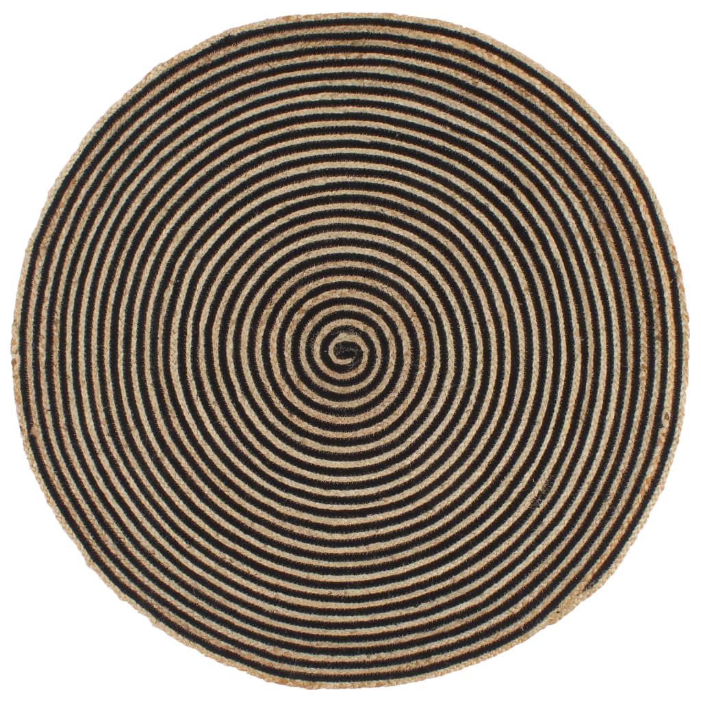 Vloerkleed handgemaakt met spiraal ontwerp 90 cm jute zwart is nu te koop bij PeponiXL, paradijselijk wonen!