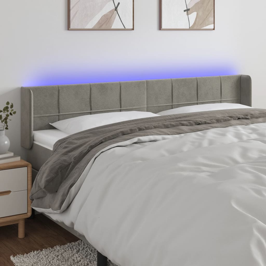 Hoofdbord LED 203x16x78/88 cm fluweel lichtgrijs is nu te koop bij PeponiXL, paradijselijk wonen!