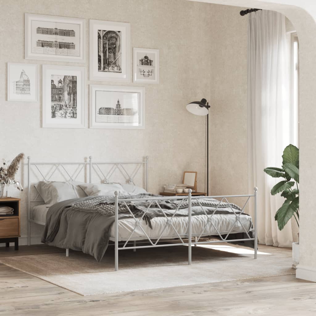 Bedframe met hoofd- en voeteneinde metaal wit 140x190 cm is nu te koop bij PeponiXL, paradijselijk wonen!