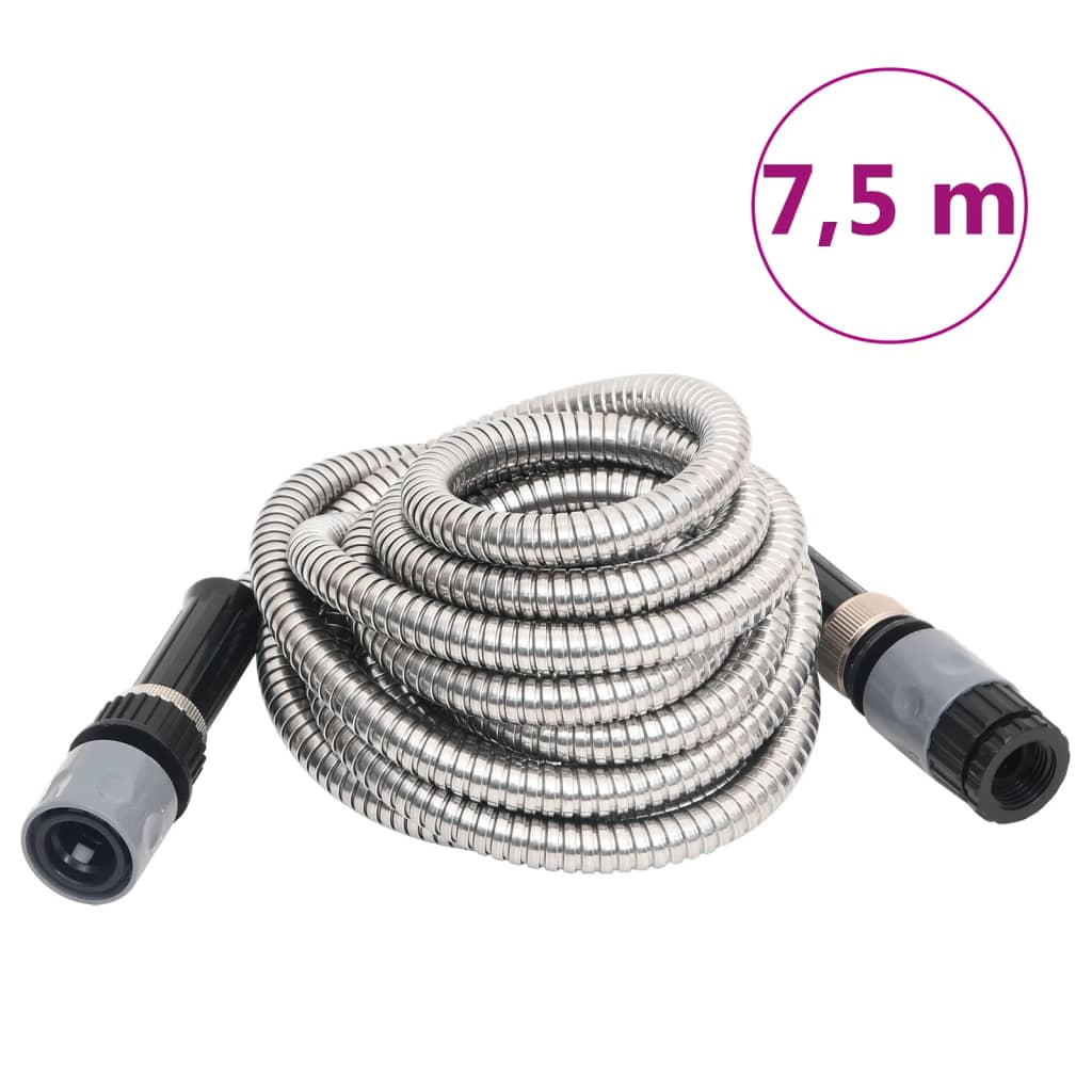 Tuinslang met sproeikop 0,6'' 7,5 m roestvrij staal zilverkleur is nu te koop bij PeponiXL, paradijselijk wonen!