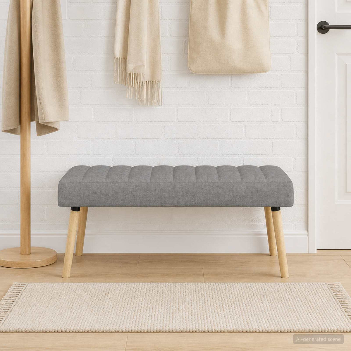 Kanaal-geplooide bank Lichtgrijs 110 x 40 x 46 cm Stof is nu te koop bij PeponiXL, paradijselijk wonen!