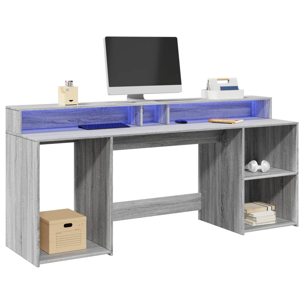 Bureau met LED-verlichting 200x55x91 cm hout grijs sonoma eiken is nu te koop bij PeponiXL, paradijselijk wonen!