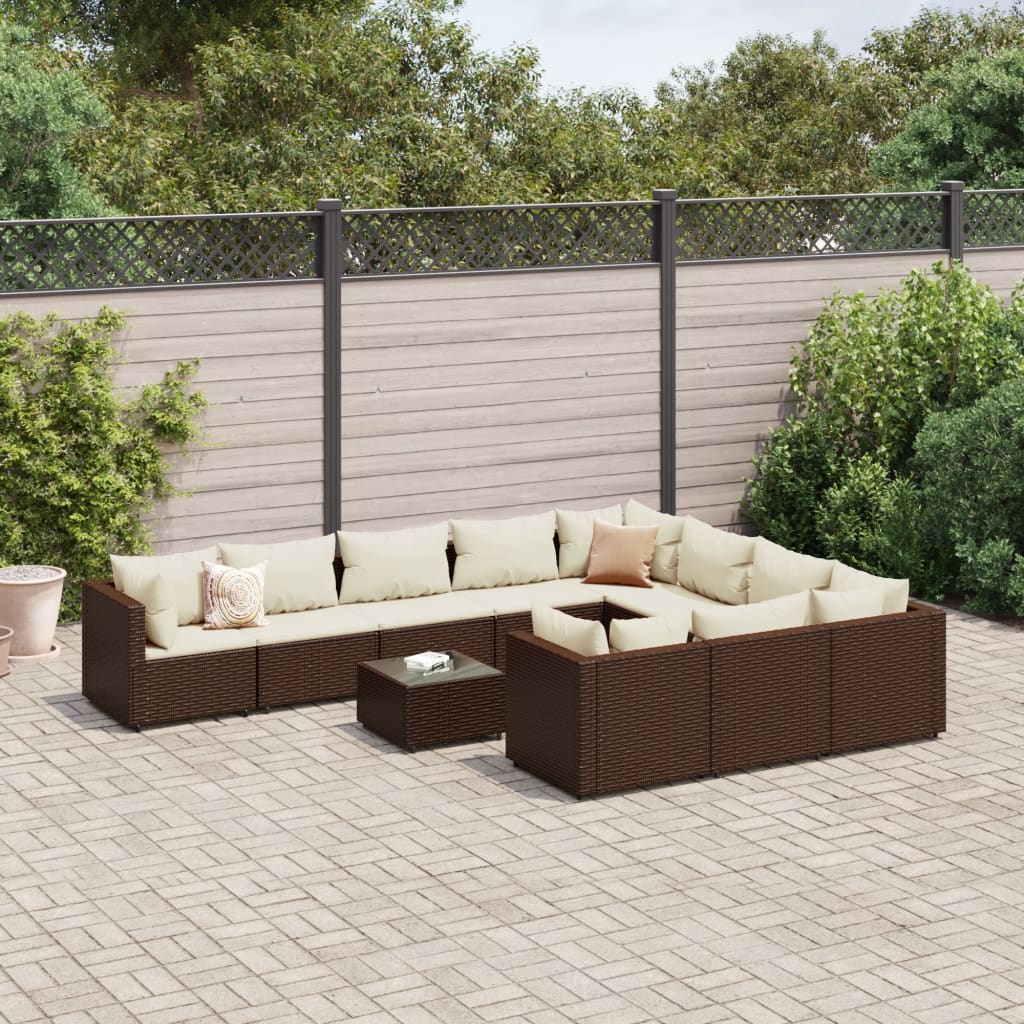 11-delige Loungeset met kussens poly rattan bruin is nu te koop bij PeponiXL, paradijselijk wonen!