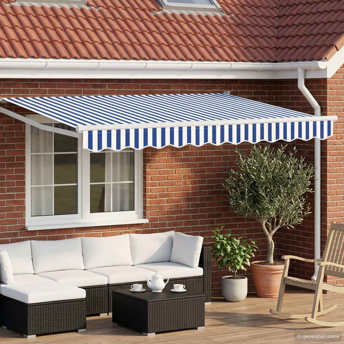 Elektrisch Uittrekbaar Zonnescherm Blauw en Wit 3,5 x 2 m is nu te koop bij PeponiXL, paradijselijk wonen!