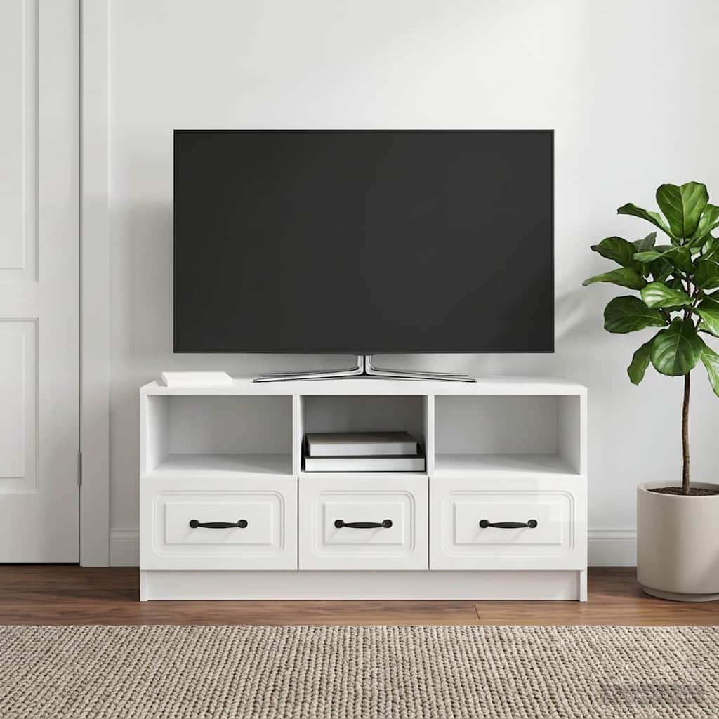 TV-kast met lade Hoogglans Wit 102 x 34,5 x 47 cm Bewerkt hout is nu te koop bij PeponiXL, paradijselijk wonen!