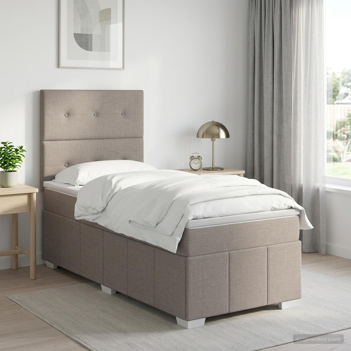 Boxspringbed met matras met hoofdeinde Taupe 90 x 200 cm Stof is nu te koop bij PeponiXL, paradijselijk wonen!