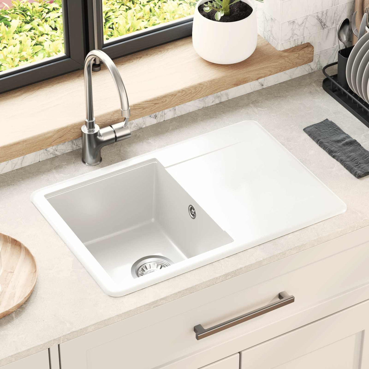 Wasbak Wit 670 x 460 mm 80% Kwarts en 20% Hars is nu te koop bij PeponiXL, paradijselijk wonen!