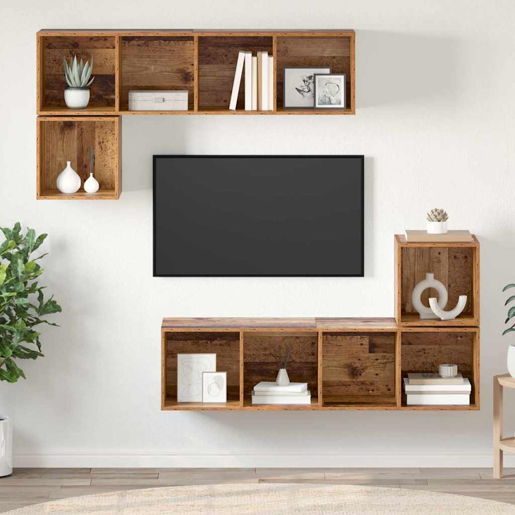 Tv-meubelset Wandgemonteerd 4 pcs Oud Hout Bewerkt hout is nu te koop bij PeponiXL, paradijselijk wonen!
