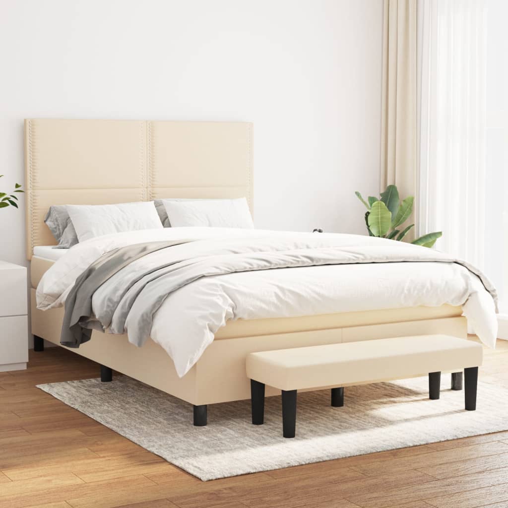 Boxspring met matras stof crèmekleurig 140x190 cm is nu te koop bij PeponiXL, paradijselijk wonen!