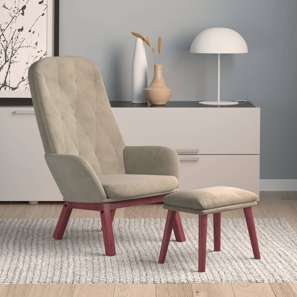 Relaxstoel met voetenbank fluweel lichtgrijs is nu te koop bij PeponiXL, paradijselijk wonen!