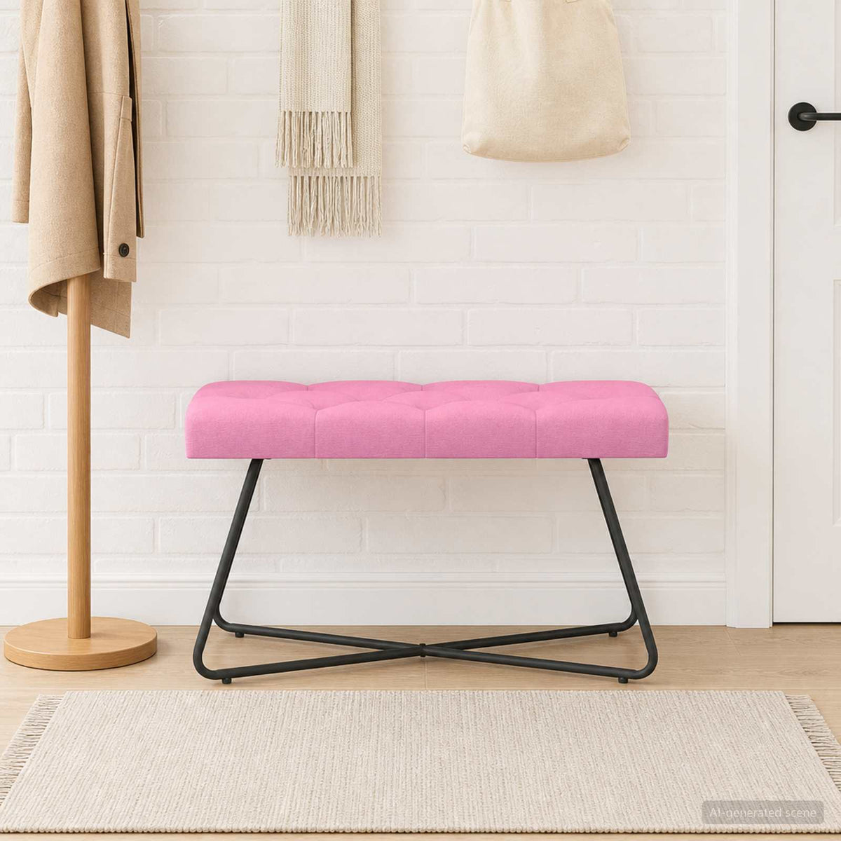 Bank met knoopverstelling Roze 80 x 40 x 46 cm Stof is nu te koop bij PeponiXL, paradijselijk wonen!