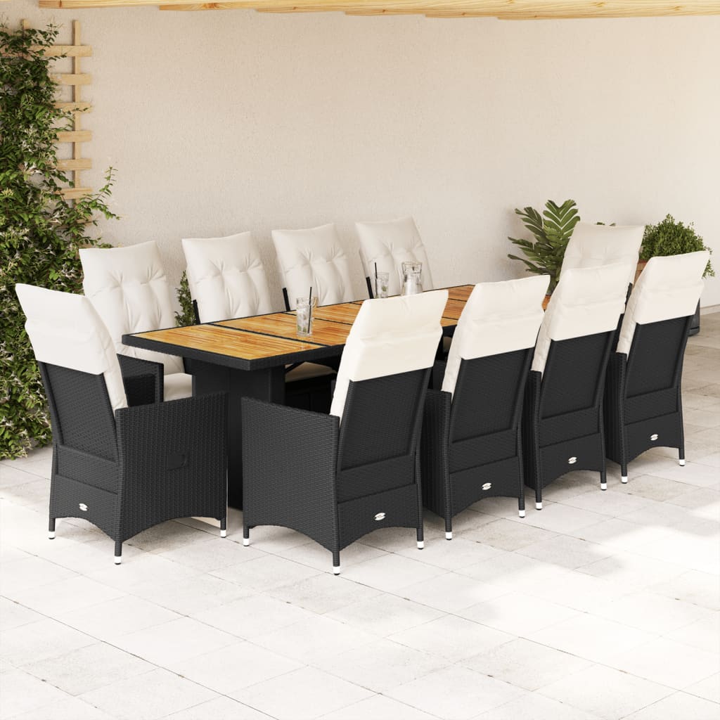11-delige Bistroset met kussens poly rattan zwart is nu te koop bij PeponiXL, paradijselijk wonen!