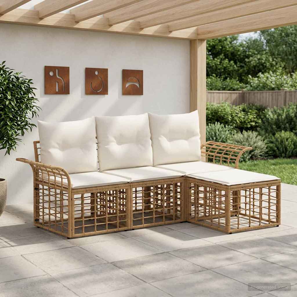 Buiten bankenset 4 pcs Natuurlijk en Crème Wit Polyester is nu te koop bij PeponiXL, paradijselijk wonen!