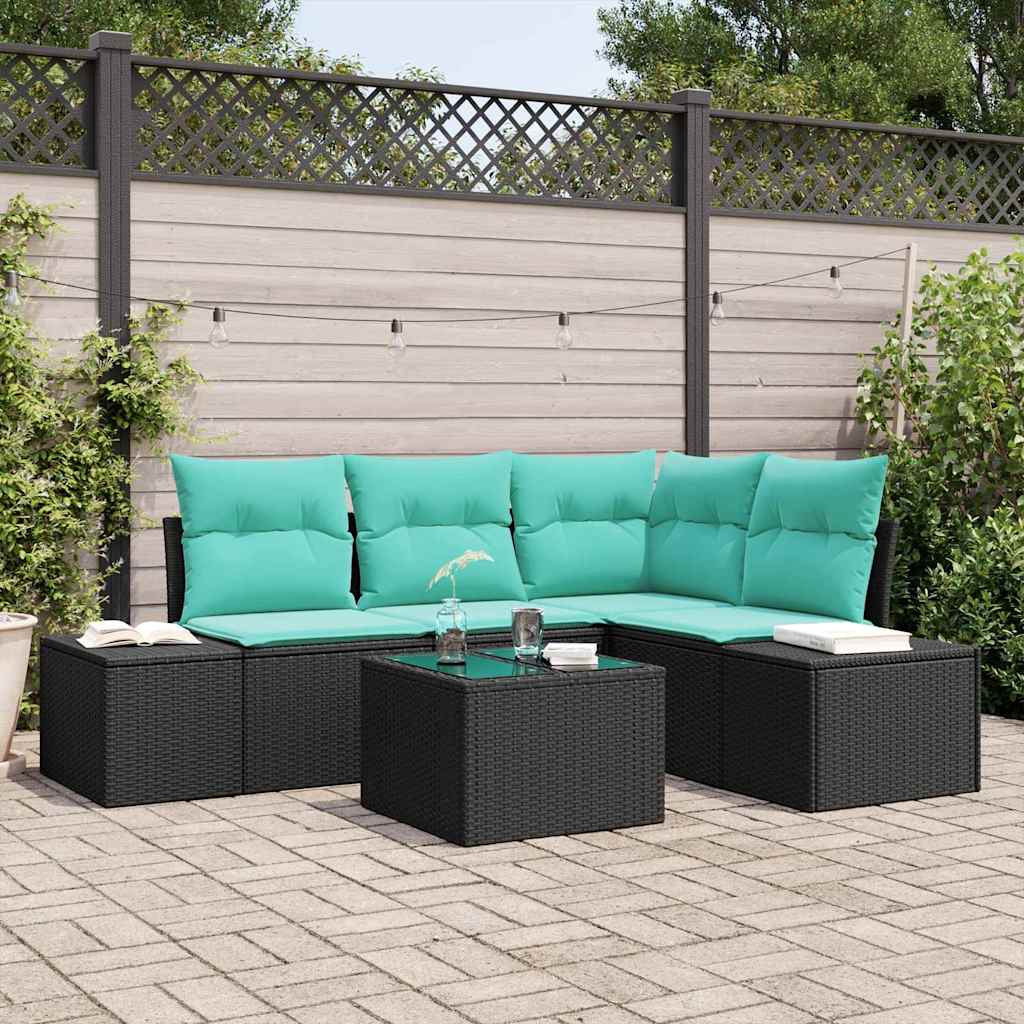 Tuinbankenset met opslag Zwart en Turquoise poly rattan is nu te koop bij PeponiXL, paradijselijk wonen!