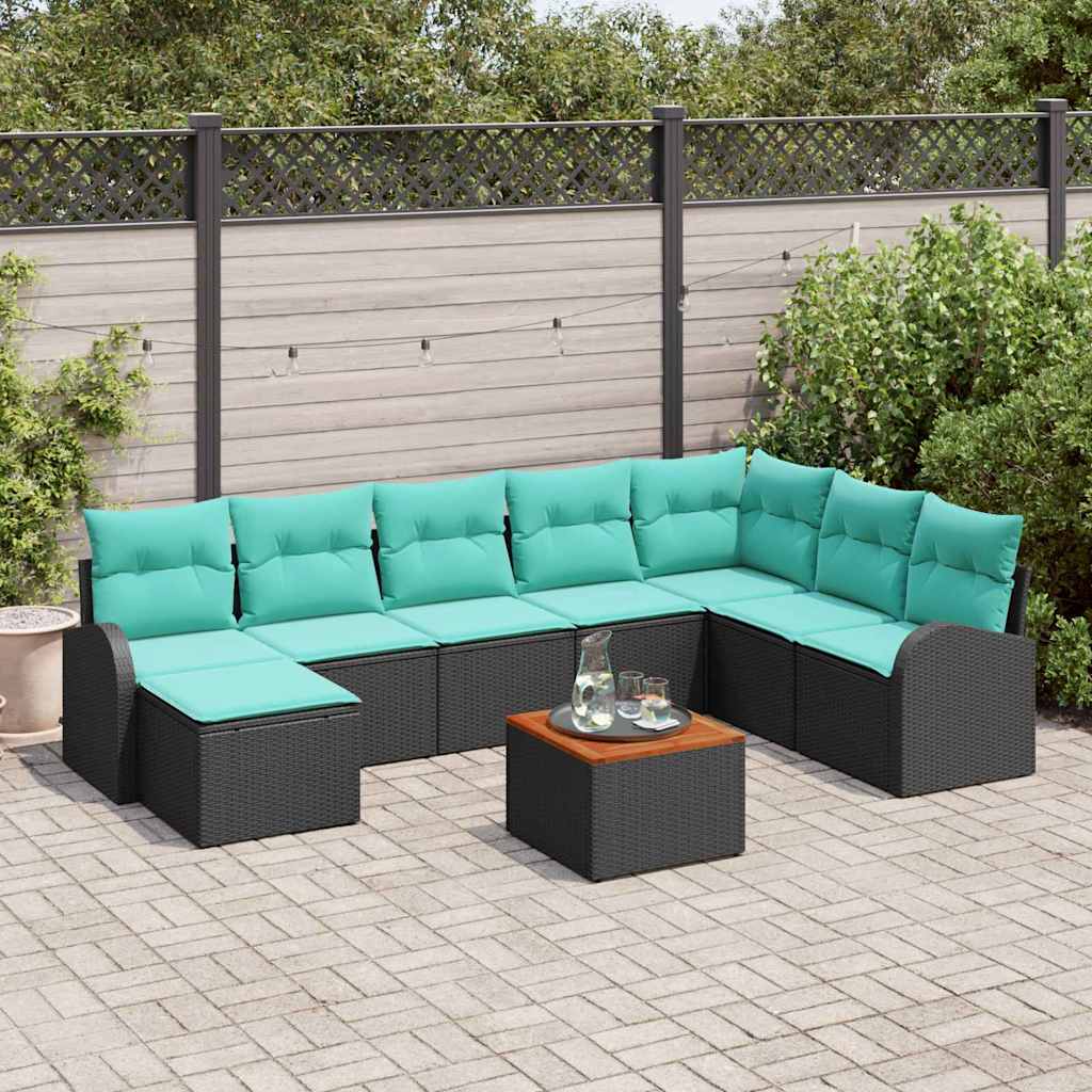 Tuinbankenset met opslag 9 pcs Zwart en Turquoise poly rattan is nu te koop bij PeponiXL, paradijselijk wonen!