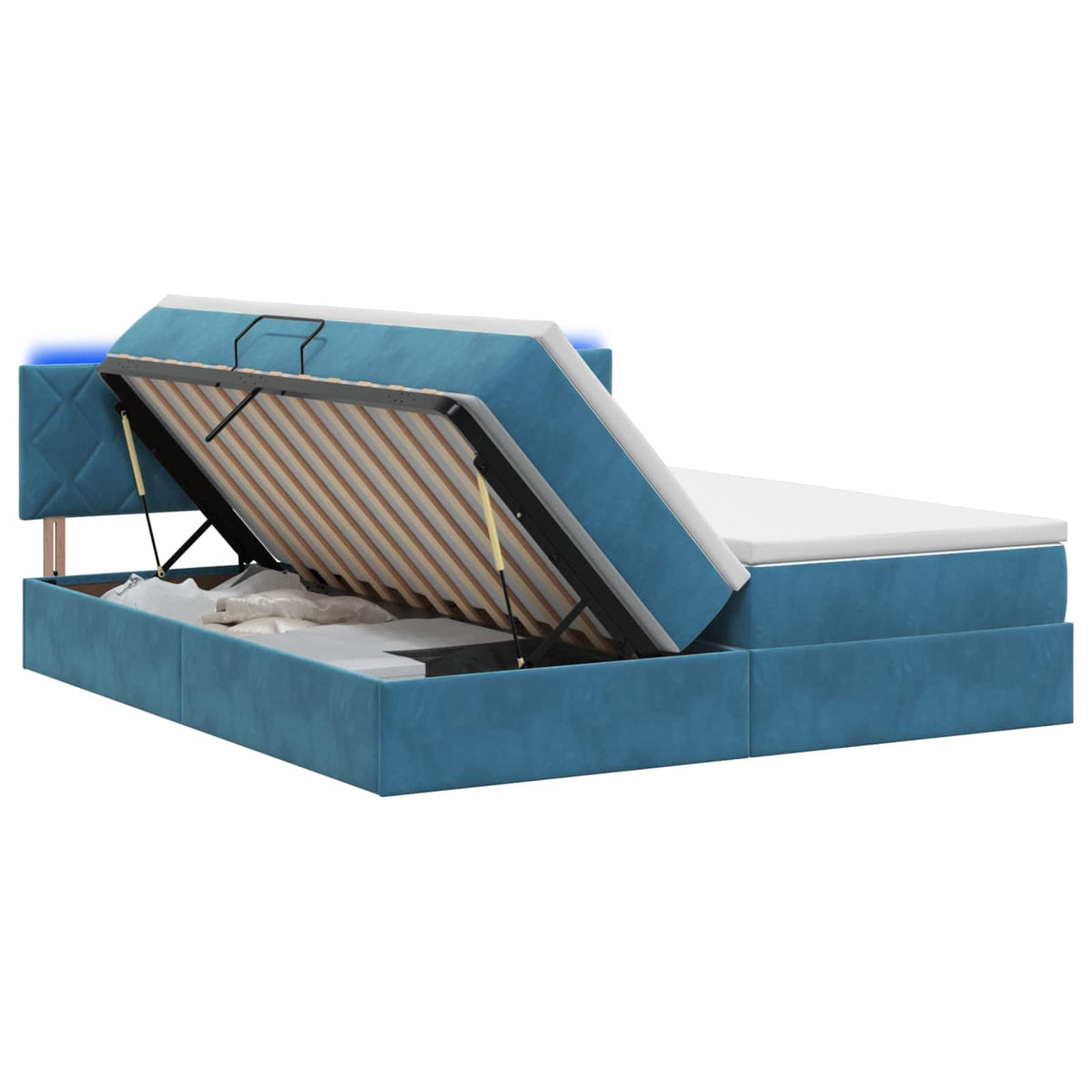 LED Opslagbed met Matras Donkerblauw 200 x 200 cm Fluweel is nu te koop bij PeponiXL, paradijselijk wonen!