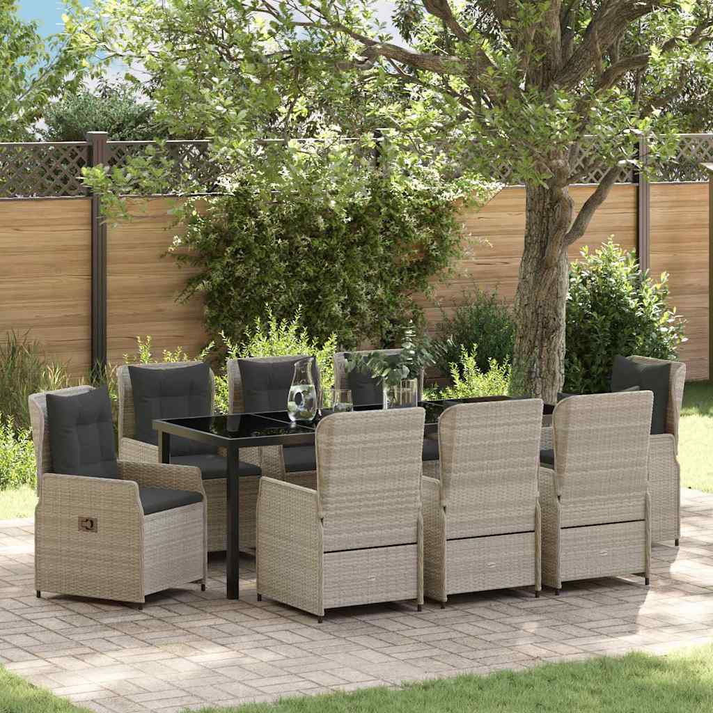 Tuin eettafelset 9 pcs Lichtgrijs poly rattan is nu te koop bij PeponiXL, paradijselijk wonen!