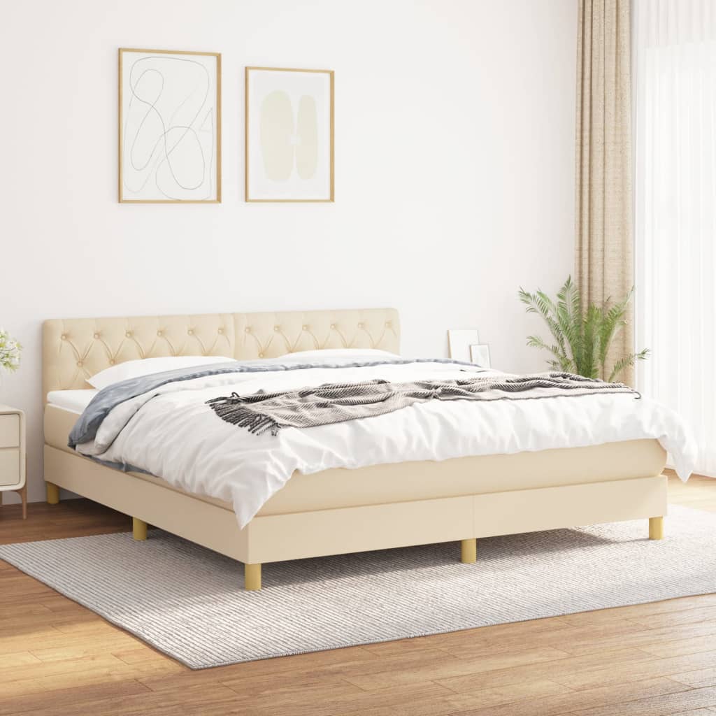 Boxspring met matras stof crèmekleurig 160x200 cm is nu te koop bij PeponiXL, paradijselijk wonen!