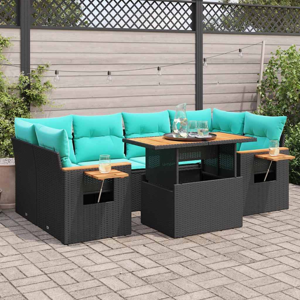 7-delige Loungeset met kussens poly rattan zwart is nu te koop bij PeponiXL, paradijselijk wonen!