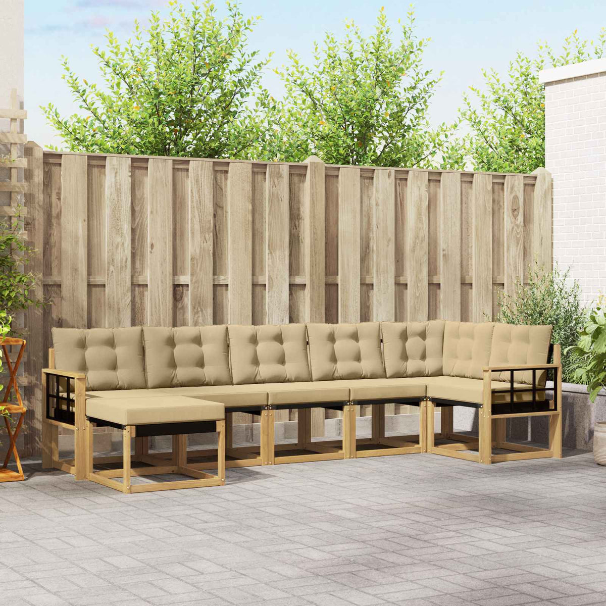 Buiten bankenset met kussen 7 pcs Wit en Beige is nu te koop bij PeponiXL, paradijselijk wonen!
