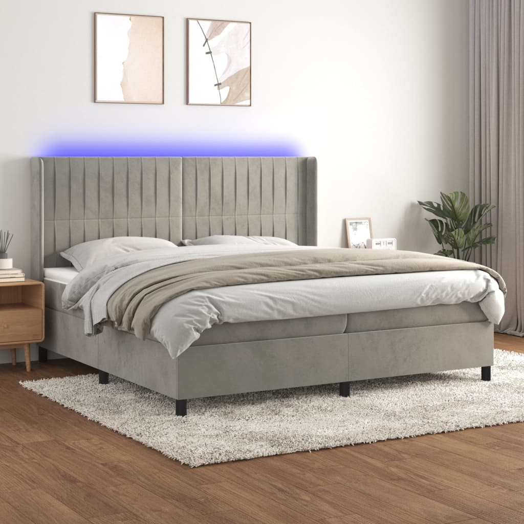 Boxspring met matras en LED fluweel lichtgrijs 200x200 cm is nu te koop bij PeponiXL, paradijselijk wonen!