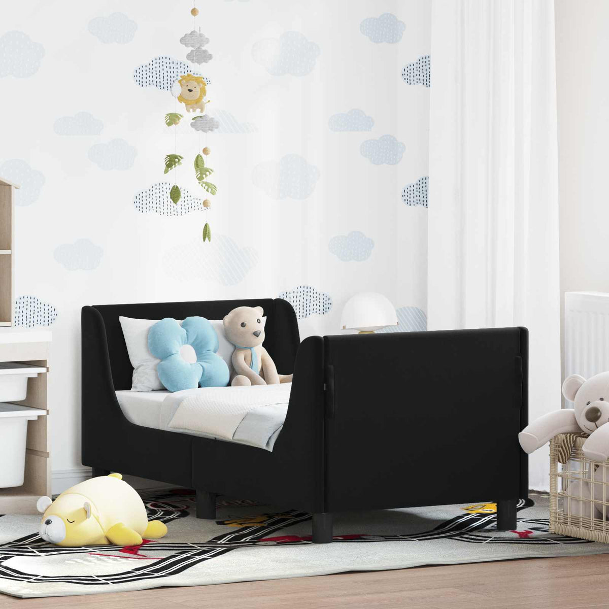 Peuterbedframe met hoofdbord Zwart 70 x 140 cm Fluweel is nu te koop bij PeponiXL, paradijselijk wonen!