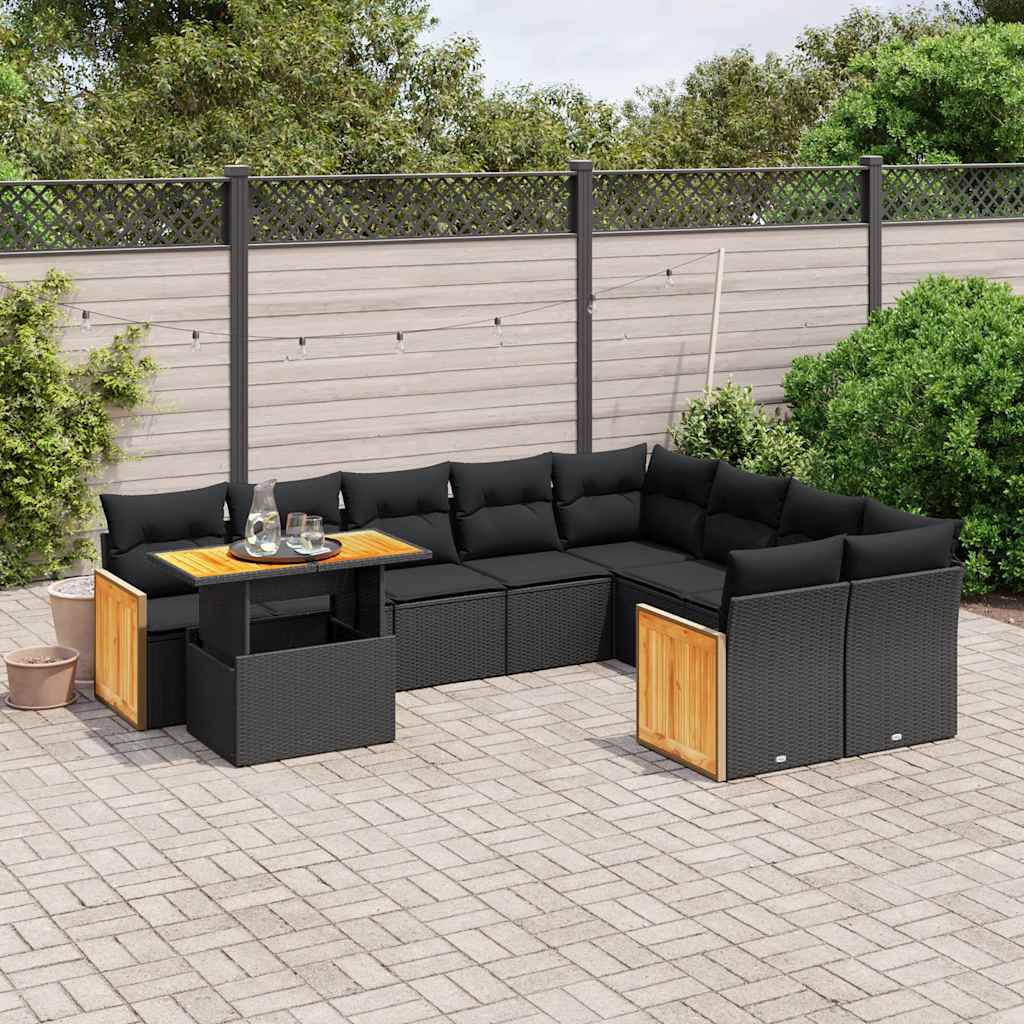 10-delige Loungeset met kussens poly rattan zwart is nu te koop bij PeponiXL, paradijselijk wonen!
