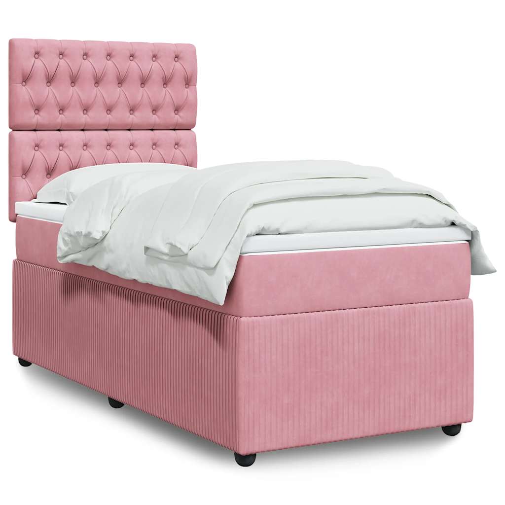 Boxspring met matras fluweel roze 90x200 cm is nu te koop bij PeponiXL, paradijselijk wonen!