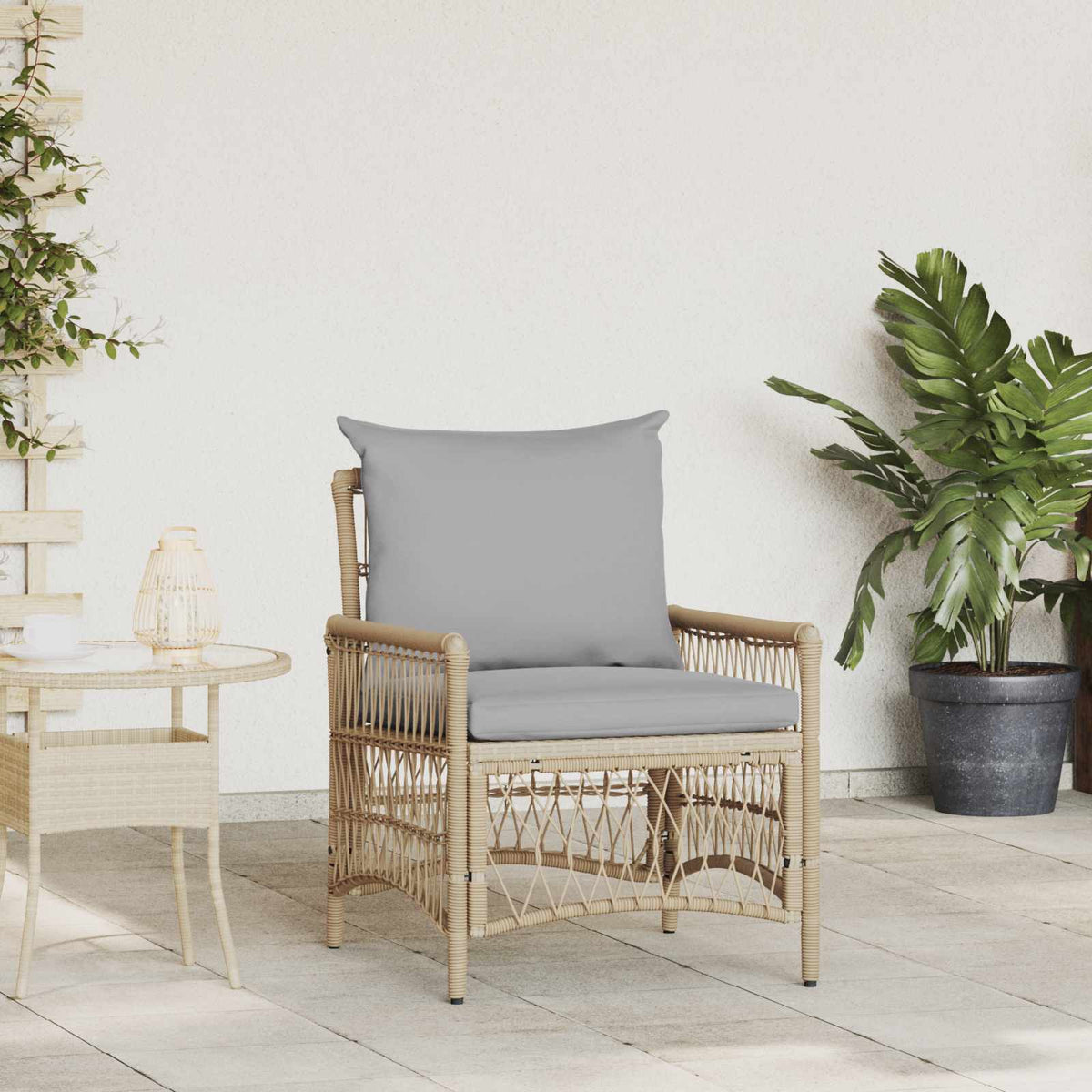 Tuinstoel met kussen Beige 73 x 61 x 77 cm poly rattan is nu te koop bij PeponiXL, paradijselijk wonen!