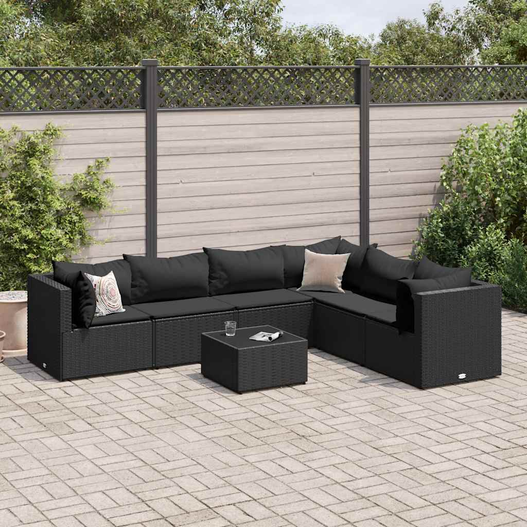 7-delige Loungeset met kussens poly rattan zwart is nu te koop bij PeponiXL, paradijselijk wonen!