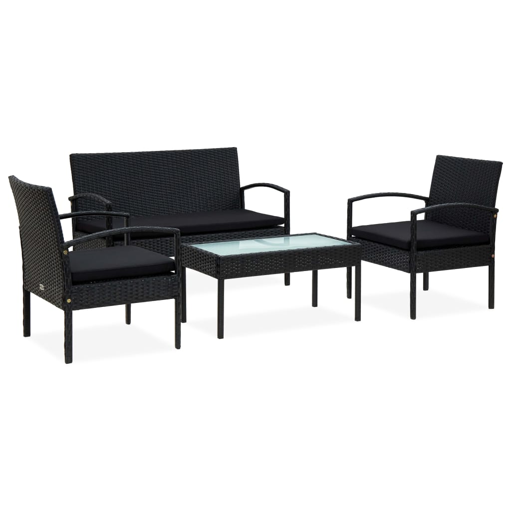 4-delige Loungeset met kussens poly rattan zwart is nu te koop bij PeponiXL, paradijselijk wonen!