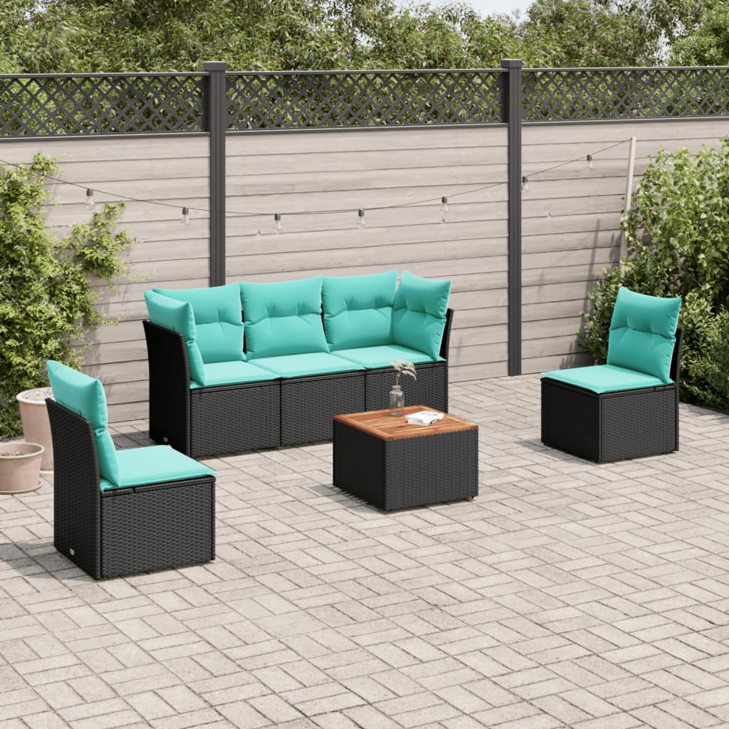 6-delige Loungeset met kussens poly rattan zwart is nu te koop bij PeponiXL, paradijselijk wonen!