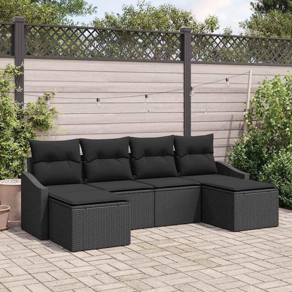 Bankstel met kussen 6 pcs Zwart poly rattan is nu te koop bij PeponiXL, paradijselijk wonen!