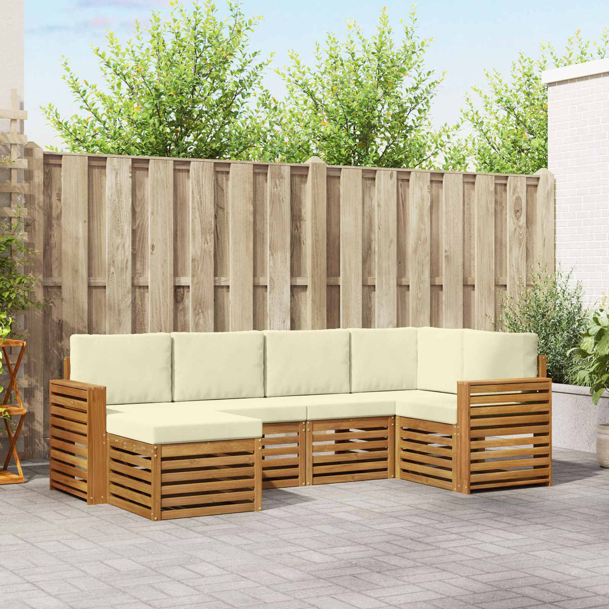 Hoekbank Set met kussen 6 pcs Natuurlijk en Crème is nu te koop bij PeponiXL, paradijselijk wonen!