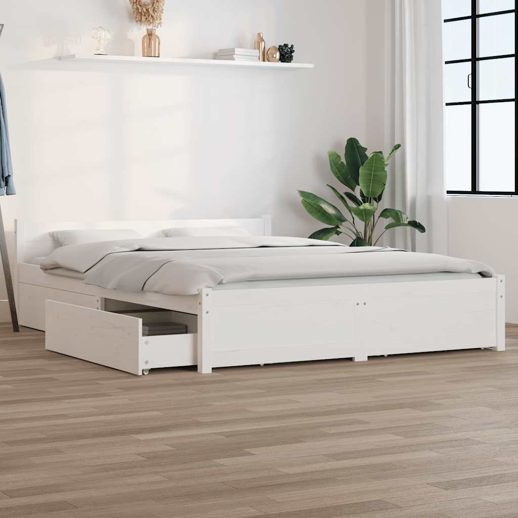 Bedframe met lades wit 135x190 cm is nu te koop bij PeponiXL, paradijselijk wonen!