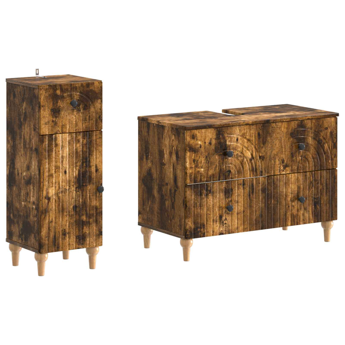 2-delige Badkamerkast Set ALKMAAR Gerookt eiken Bewerkt hout is nu te koop bij PeponiXL, paradijselijk wonen!