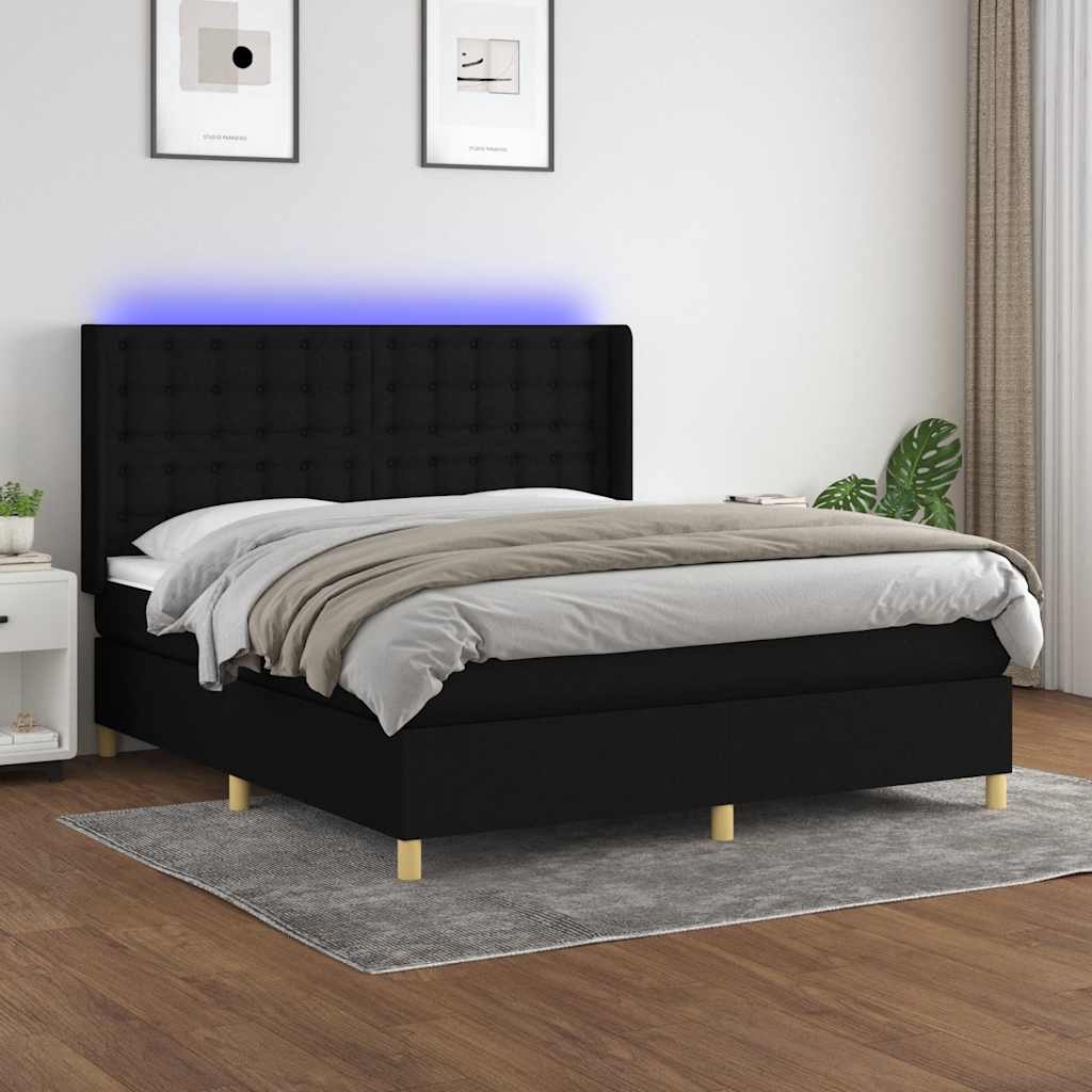 Boxspring met matras en LED stof zwart 180x200 cm is nu te koop bij PeponiXL, paradijselijk wonen!