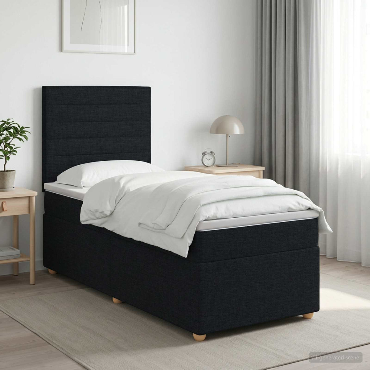 Boxspringbed met matras met hoofdeinde Zwart 90 x 200 cm Stof is nu te koop bij PeponiXL, paradijselijk wonen!