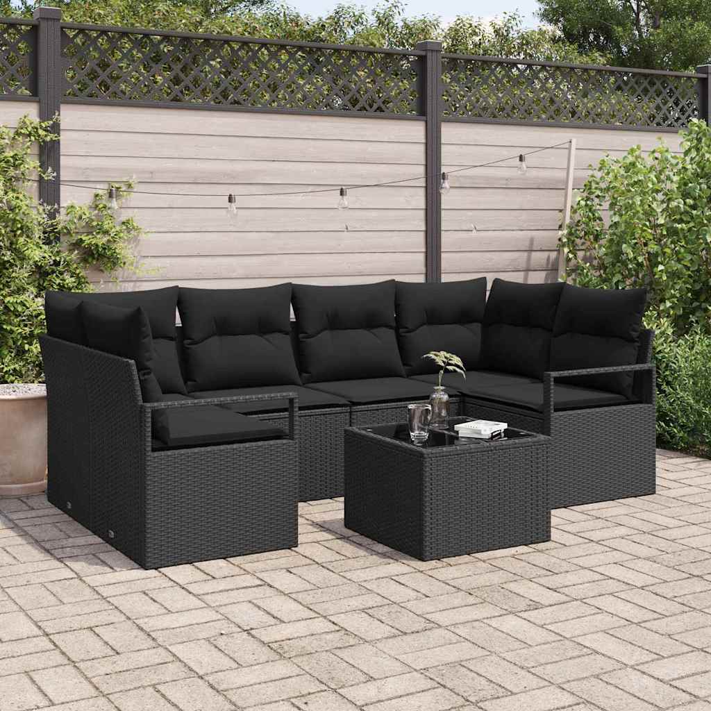 Bankstel 7 pcs Zwart poly rattan is nu te koop bij PeponiXL, paradijselijk wonen!