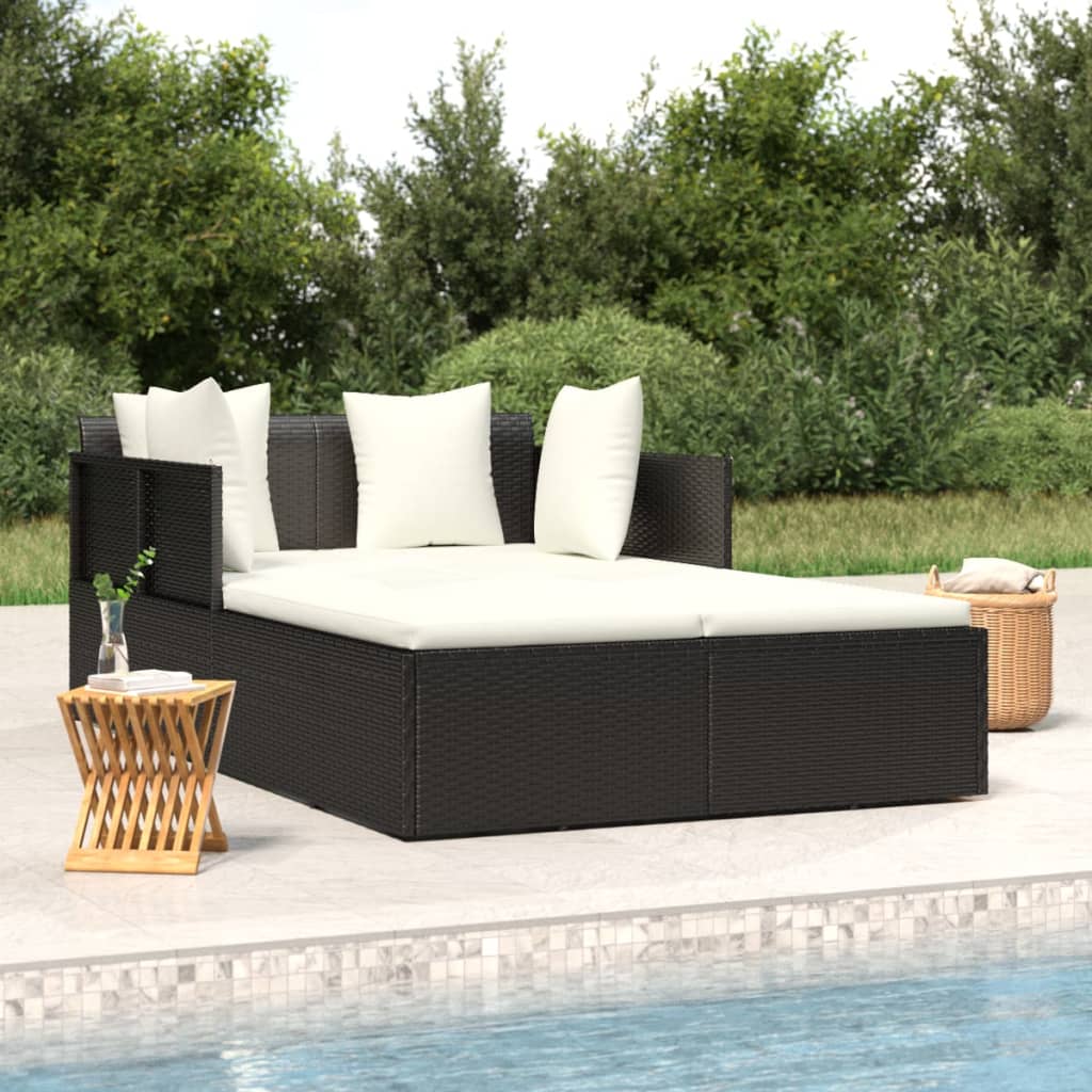 Ligbed met kussens 182x118x63 cm poly rattan zwart is nu te koop bij PeponiXL, paradijselijk wonen!