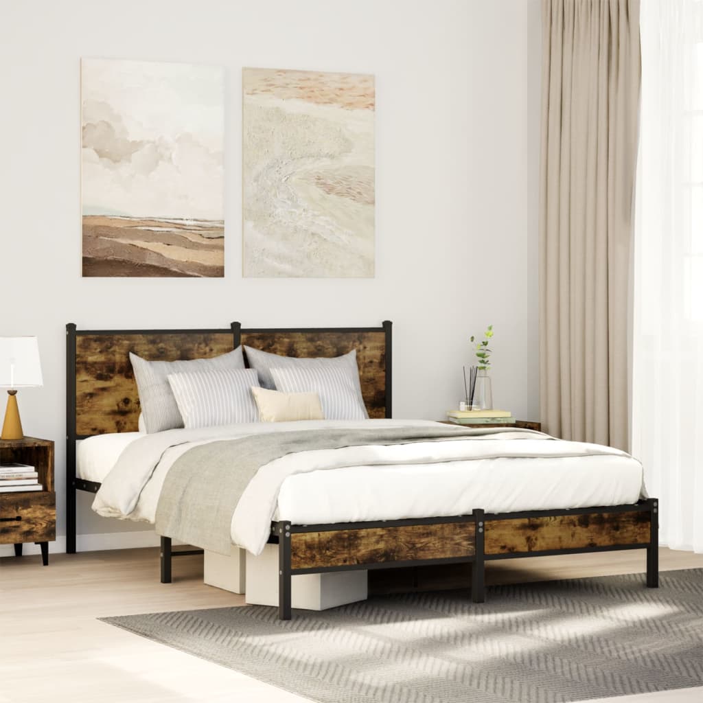 Bedframe zonder matras metaal gerookt eikenkleurig 137x190 cm is nu te koop bij PeponiXL, paradijselijk wonen!