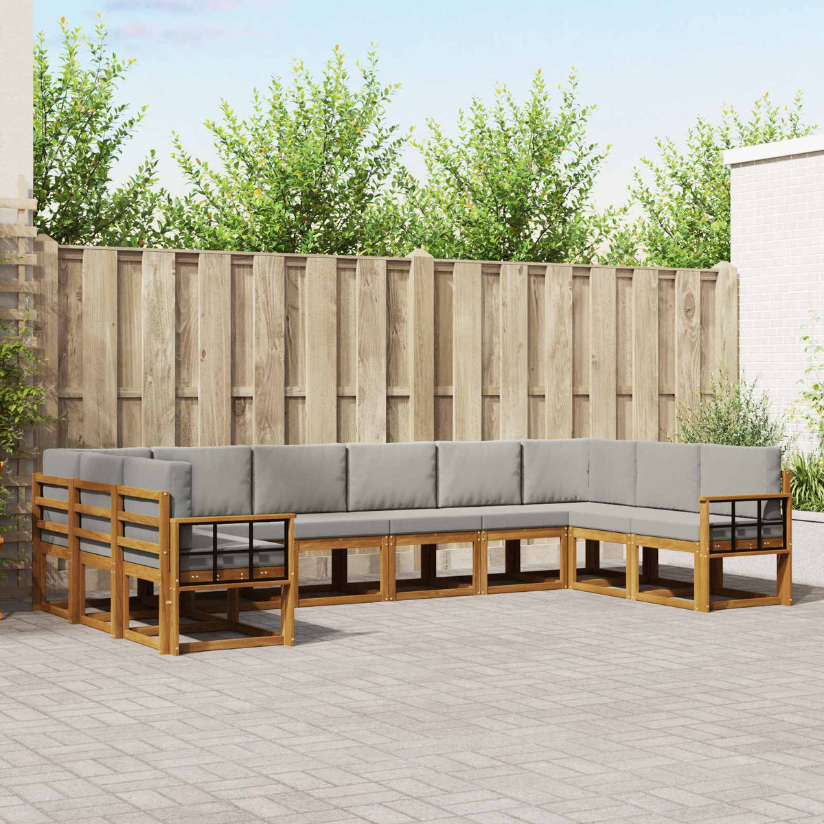 Buiten bankenset met kussen 10 pcs Natuurlijk en Lichtgrijs is nu te koop bij PeponiXL, paradijselijk wonen!