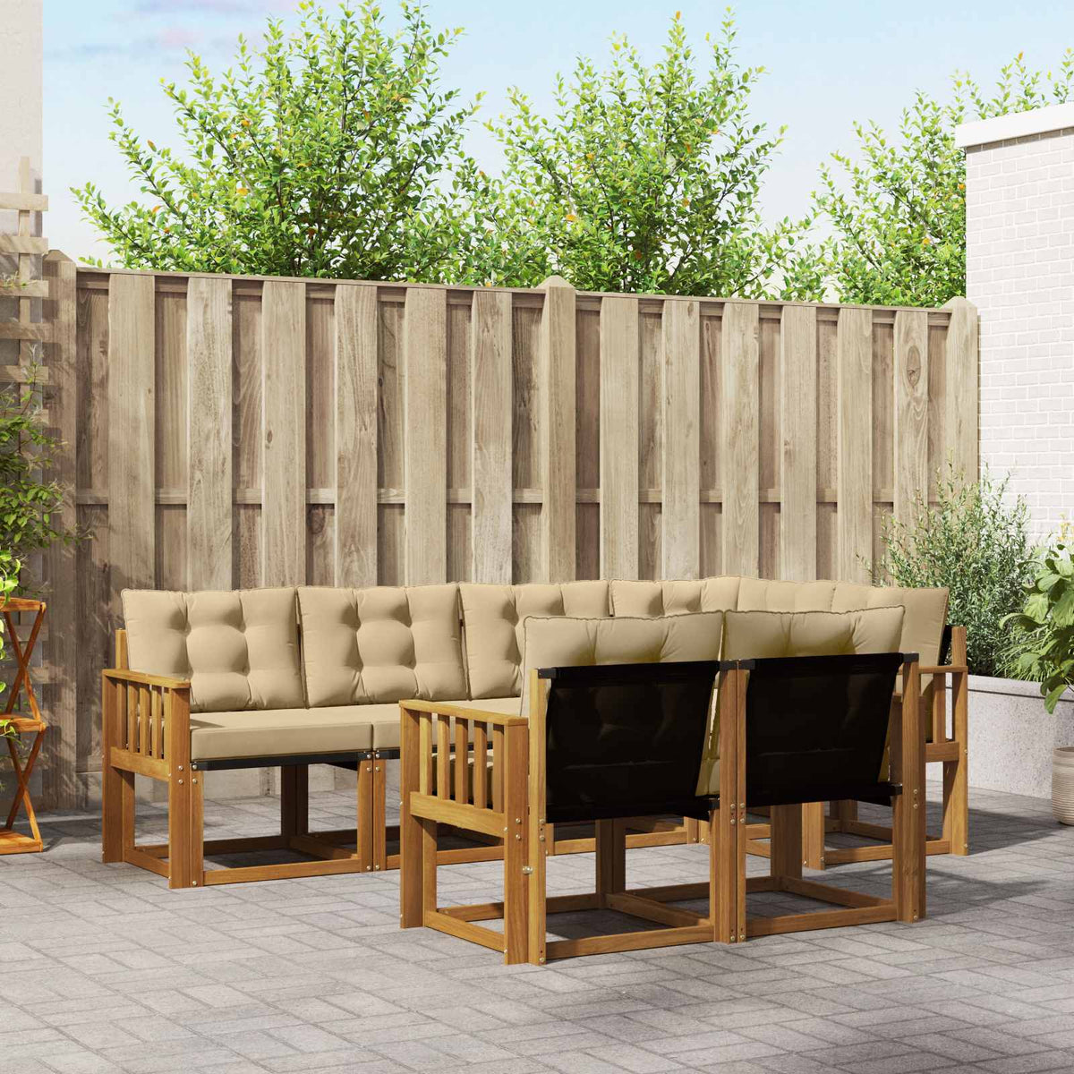 Buiten bankenset met kussen 7 pcs Natuurlijk en Beige is nu te koop bij PeponiXL, paradijselijk wonen!