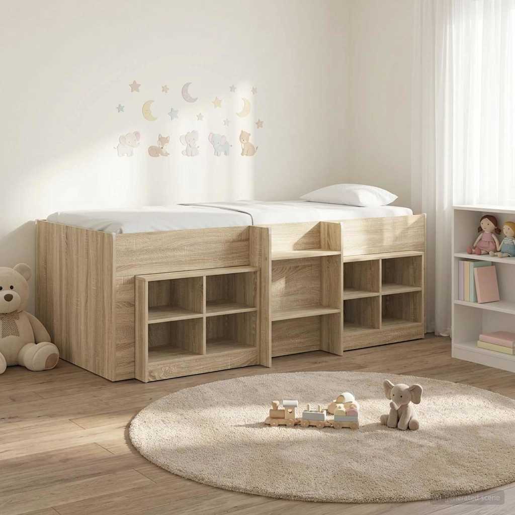 Loft Bed Frame met Kast 3 st Sonoma Eiken Bewerkt hout is nu te koop bij PeponiXL, paradijselijk wonen!