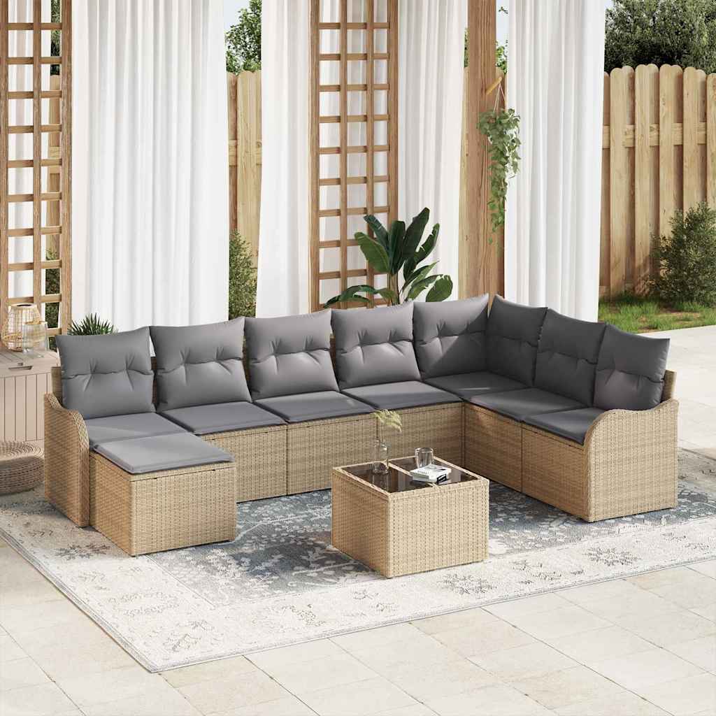 Tuin Sofa Set met kussen 9 pcs beige en lichtgrijs Poly riet is nu te koop bij PeponiXL, paradijselijk wonen!